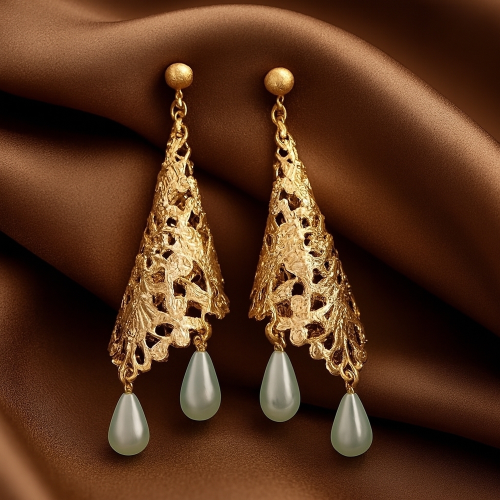Gold Filigree Design Long Beads Drop Dangle Earrings Women Jewelry  #5